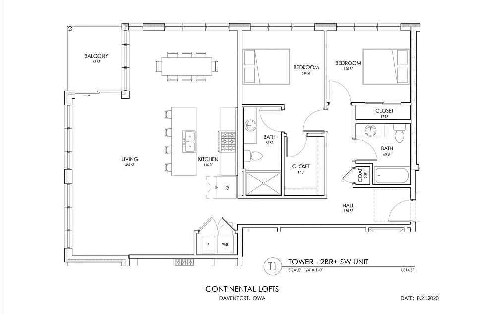 Tower 2BR+ SW corner