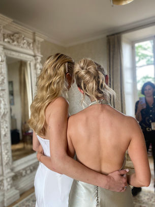 Elegant bridal hair and makeup for a luxury destination wedding at a Bordeaux Chateau – Bespoke wedding beauty services by Valerie B.