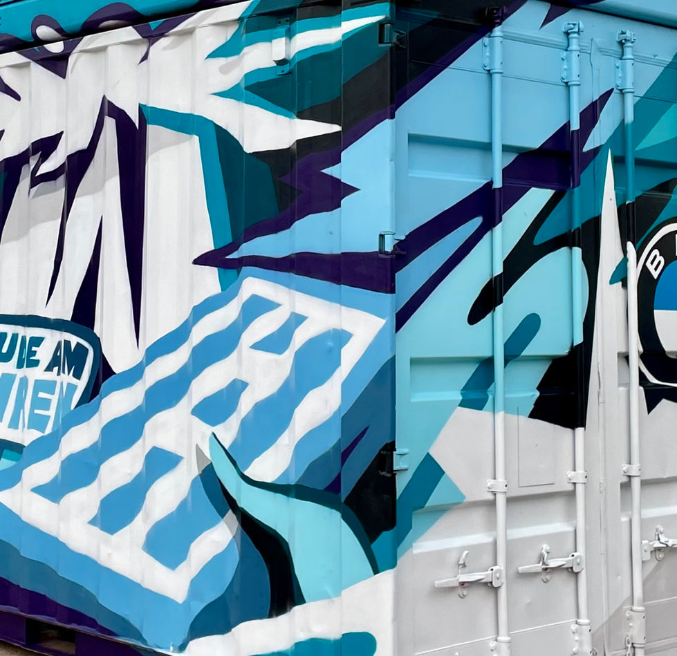 Graffiti auf Container, blaue Farben, bunt, Linz