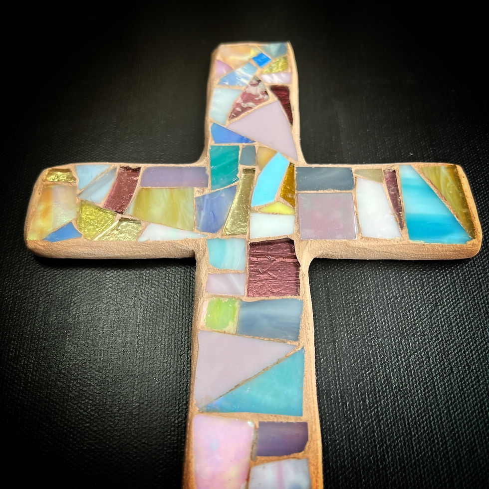 Thumbnail: Pastel Multicoloured Stained Glass Mosaic Cross, Large Wall Cross
