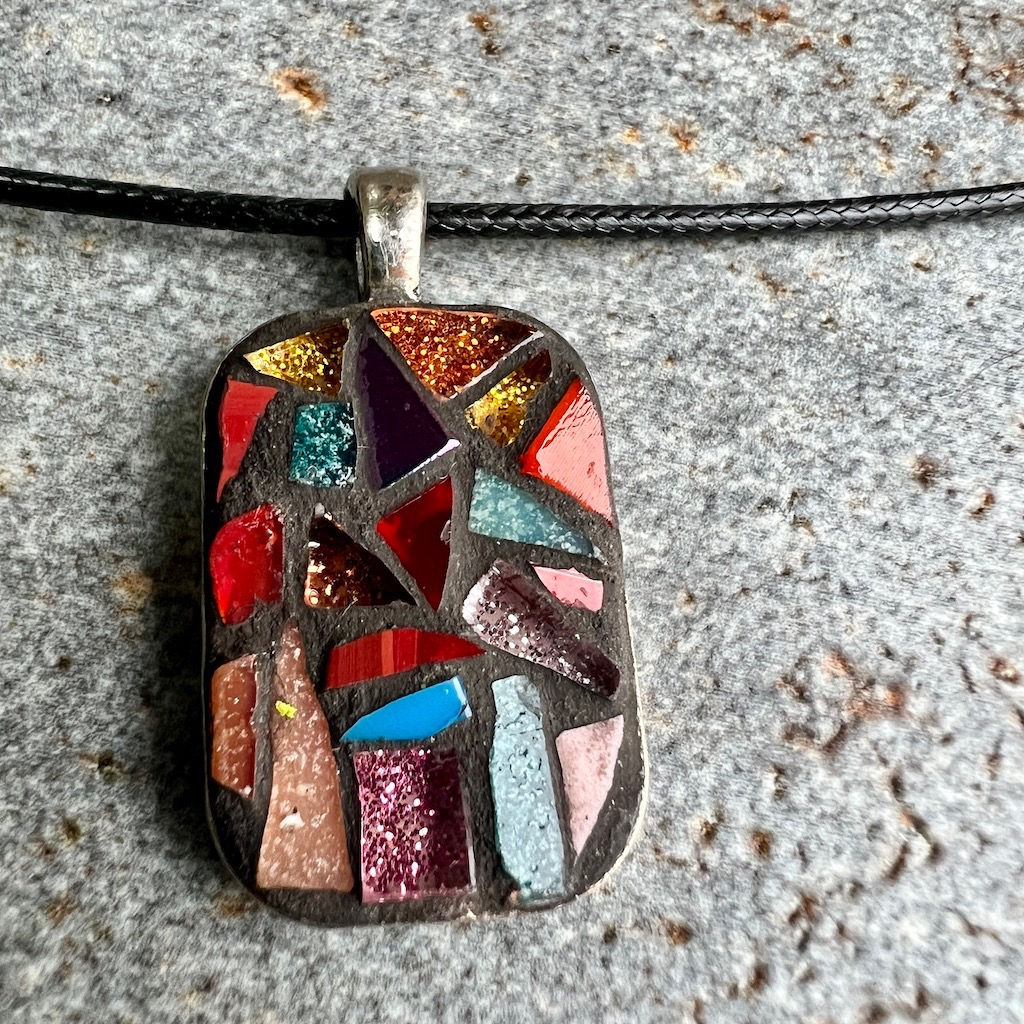 Red Micro Mosaic, Medium Rectangular Mosaic Pendant