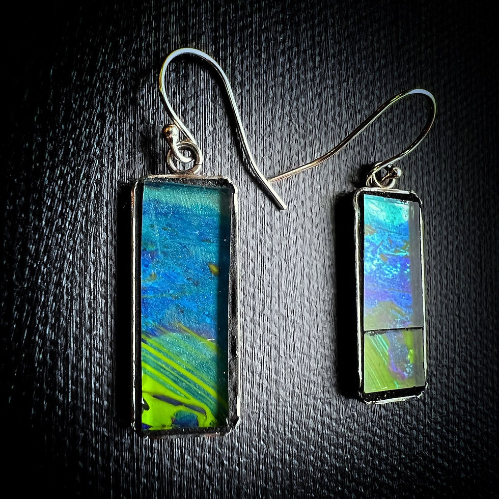 Thumbnail: Blue and Green, Handmade, Mosaic Earrings with SIlver Hoo