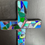 Thumbnail: Blue, Green and Pink Stained Glass Mosaic Cross, Large Wall Cross