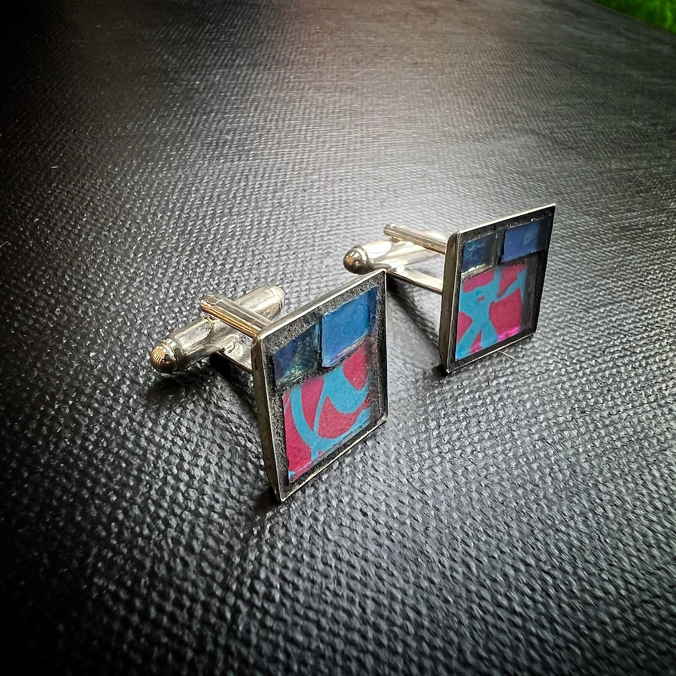 Thumbnail: Blue and Pink Contemporary Square, Wearable Art, Mosaic Cufflinks