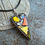 Thumbnail: Yellow Long Heart Mosaic Bird Pendant, Corded Necklace