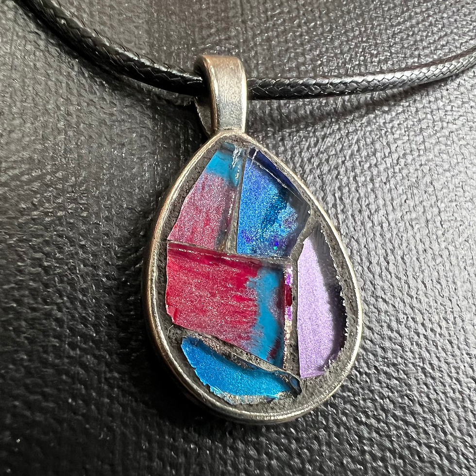 Small Blue and Lilac Teardrop, Mosaic Pendant, Wearable Art Necklac