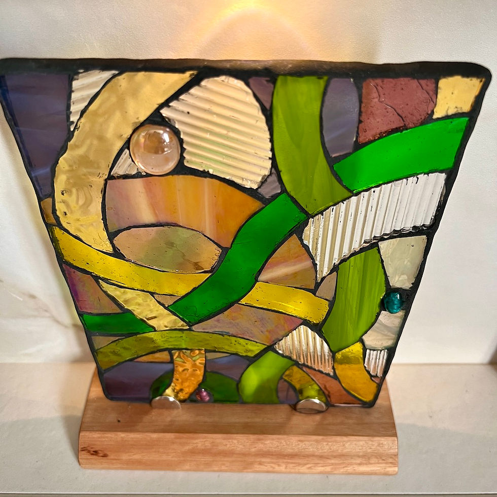 Thumbnail: Spring Greens, Stained Glass Mosaic Panel with Stand