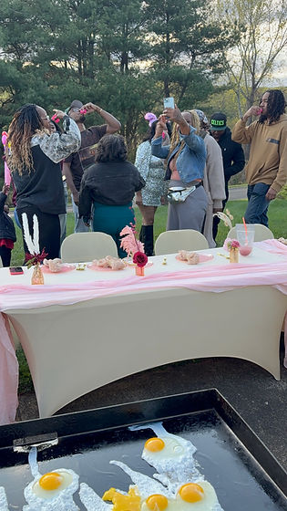 Hibachi guests at an outdoor backyard hibachi party