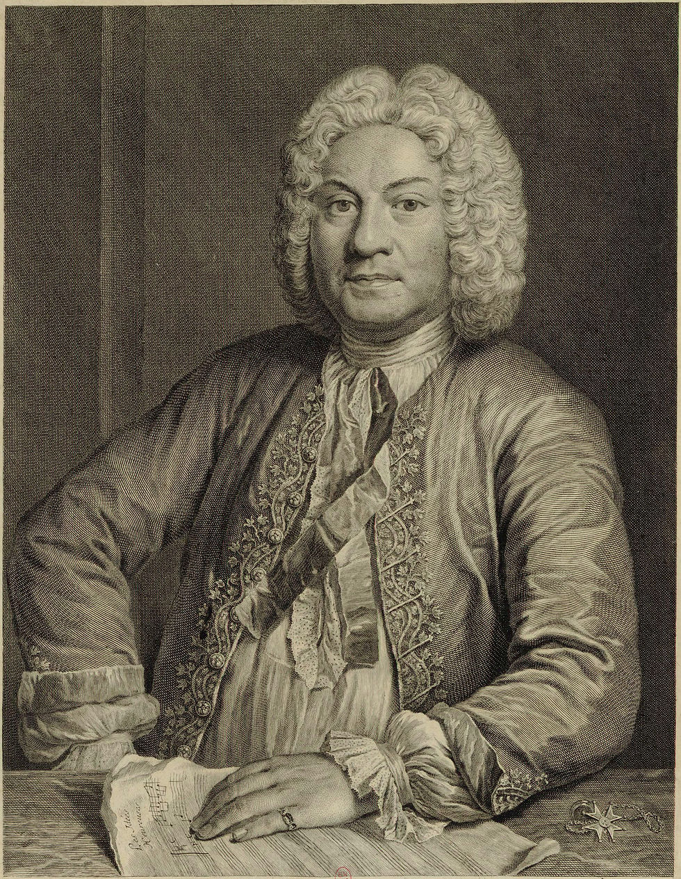 Retrato do início do século XVIII de um homem de peruca longa e encaracolada, casaca de gola larga e expressão serena, voltado ligeiramente de lado; representa o compositor e cravista francês François Couperin.
