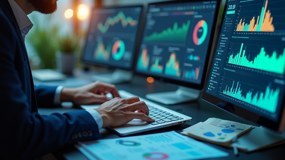 High-angle view of a data analyst working with marketing data