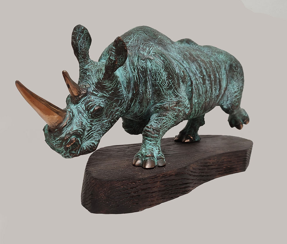 Thumbnail: Serhii Brylov "Rhino(b)",bronze ,2022, 47 W x 23 H x 14 D cm