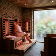 Femeie relaxandu-se in sauna cu infrarosu cu pereti de piatra Hotel International Rasnov