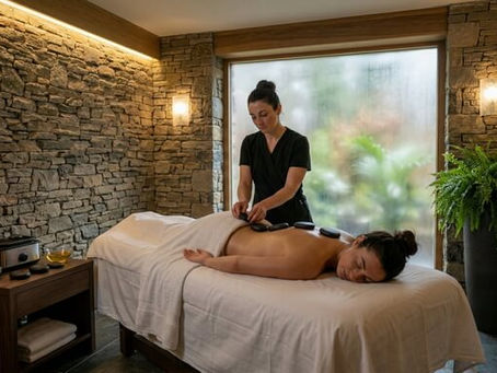 Massage session in the treatment room with natural stone walls at MAX International Râșnov