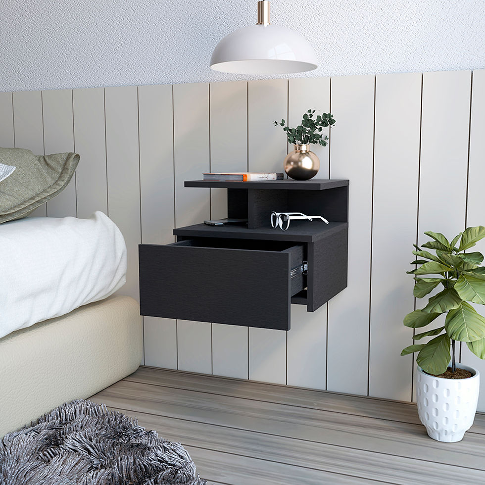 Thumbnail: Nightstand Floating Flopini with 1-Drawer and Shelves -Black