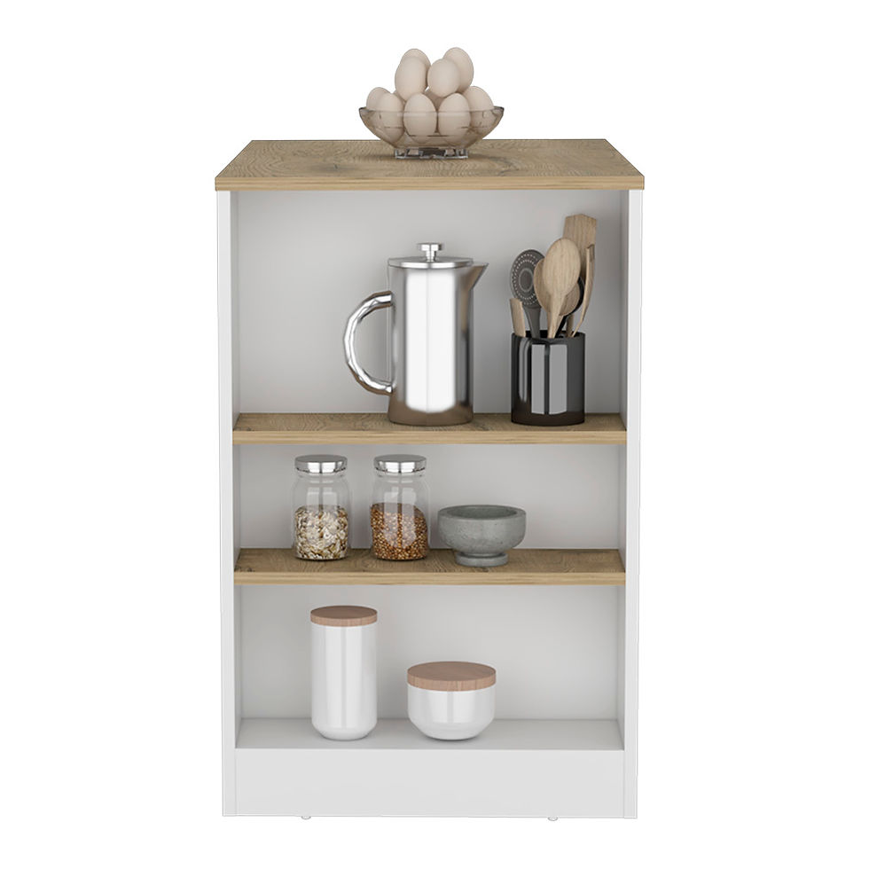 Thumbnail: Kitchen Island with Three Side Shelves Doyle, White / Light Oak