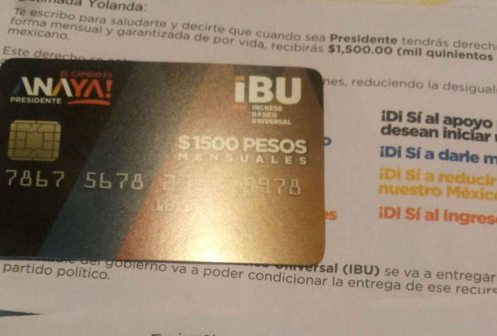 El INE valida entregas de tarjeta IBU, que promete la entrega de mil 500 pesos mensuales si gana Ana