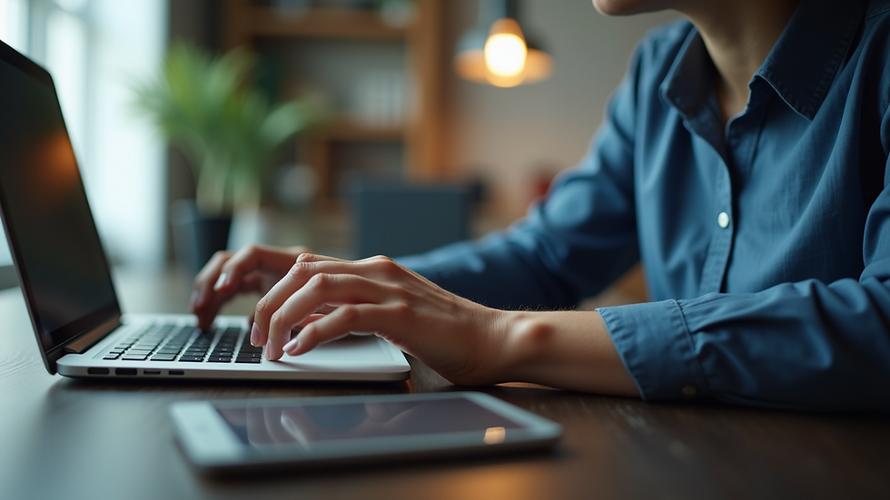 Close-up view of a person using a tenant portal on a laptop