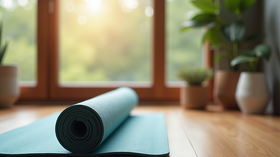 Close-up of yoga mat and props ready for a private session