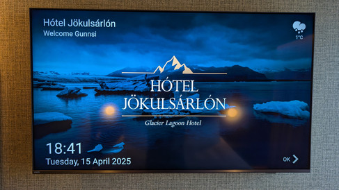Welcome screen at Hótel Jökulsárlón