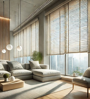Living room with top- down bottom-up shades