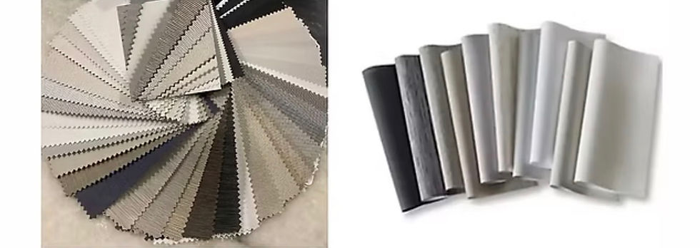 Roller shade fabric selections featuring sheer, light filtering, blackout fabrics for custom roller shades in North Texas including McKinney, Frisco, Celina, and Prosper 