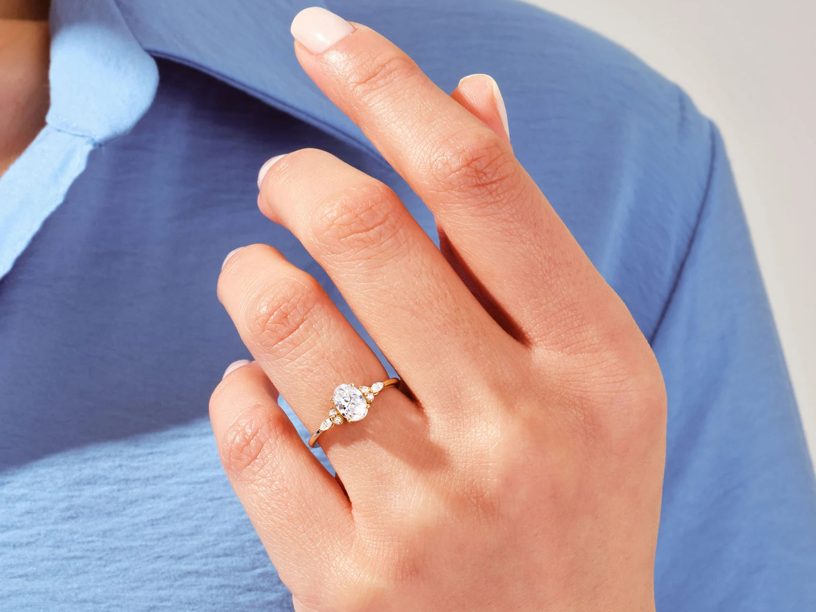 Solid Gold Accented Oval Dimond Engagement Ring