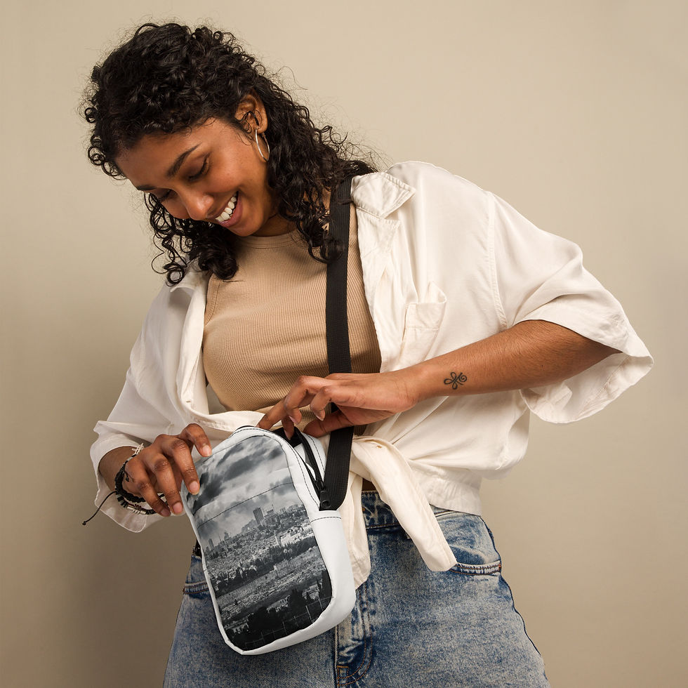 Thumbnail: Jerusalem Cityscape Crossbody Bag in Black and White