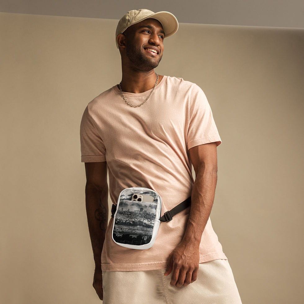 Thumbnail: Jerusalem Cityscape Crossbody Bag in Black and White