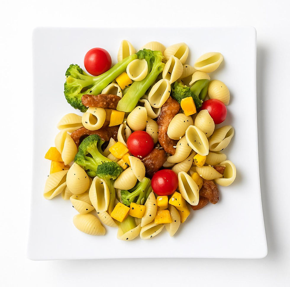 Chelsealina Italian Pasta medley with plant based sausage broccoli and squash
