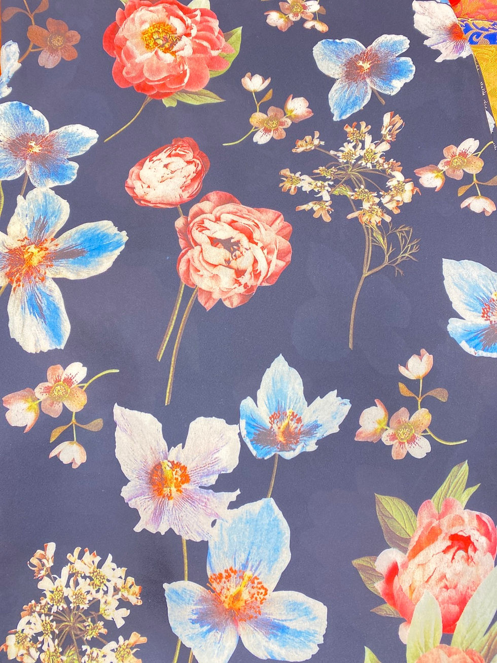 Miniatyrbilde: Store blomster deilig georgette marineblå