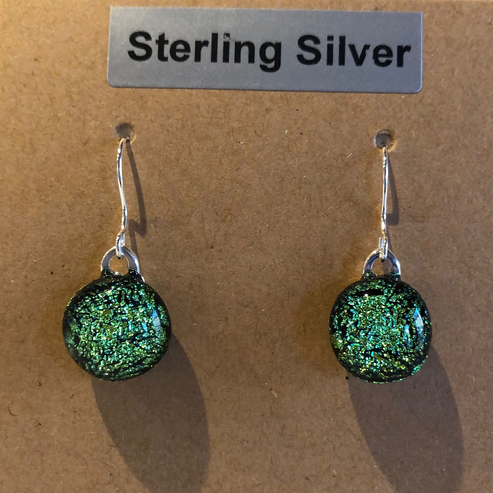 Earrings - round dichroic - green/gold