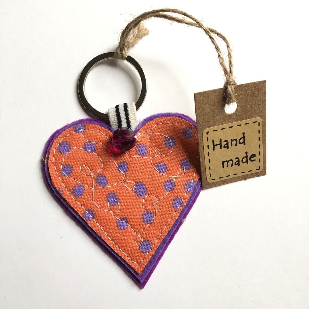 Heart Keyring Orange Polka