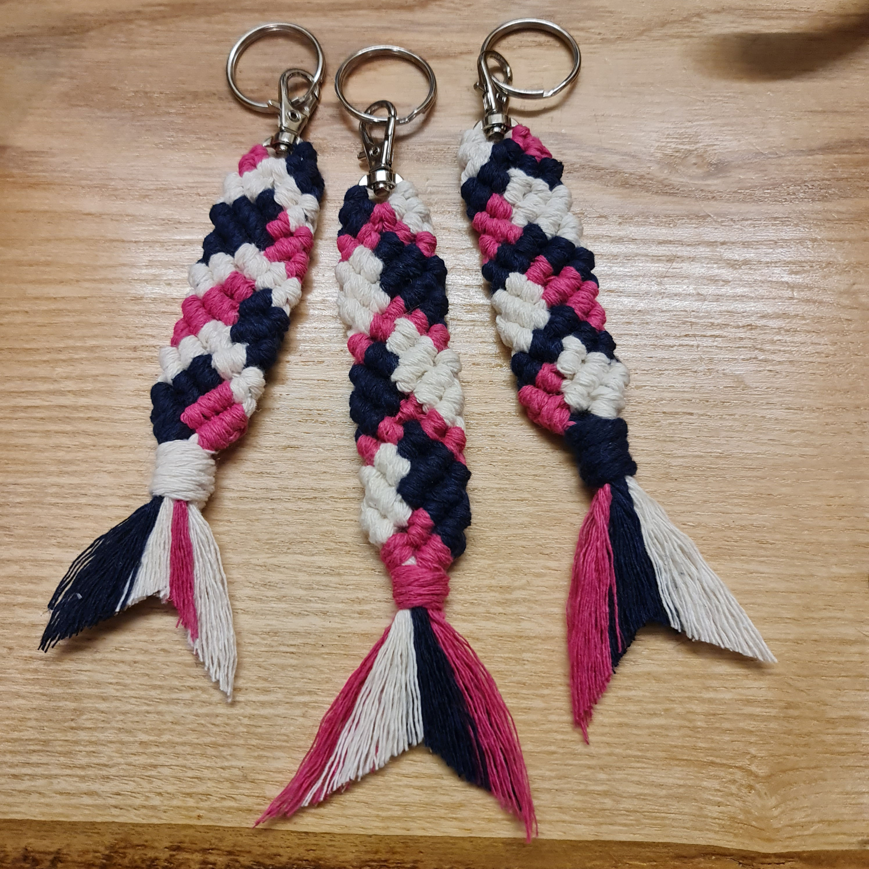 Mermaid Tail Keyring, Pink,navy, Cream