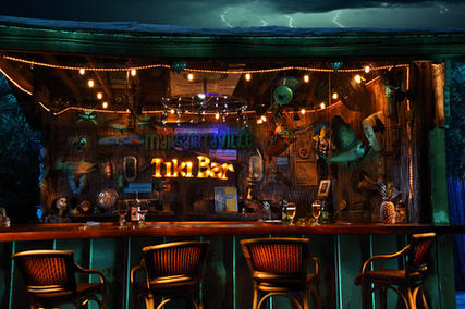 tiki bar at night