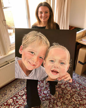 portret schilderij kind, broer en zus, kinderen, portrait painting of children, brother and sister 