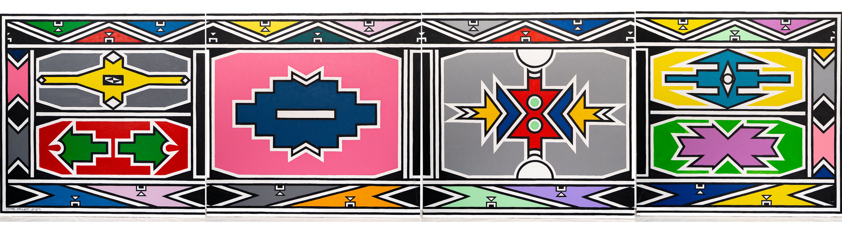 Ukuthula Makube Nawe (Peace Be With You) — an 8m painting by Dr Esther Mahlangu unveiled at SCOPE Miami