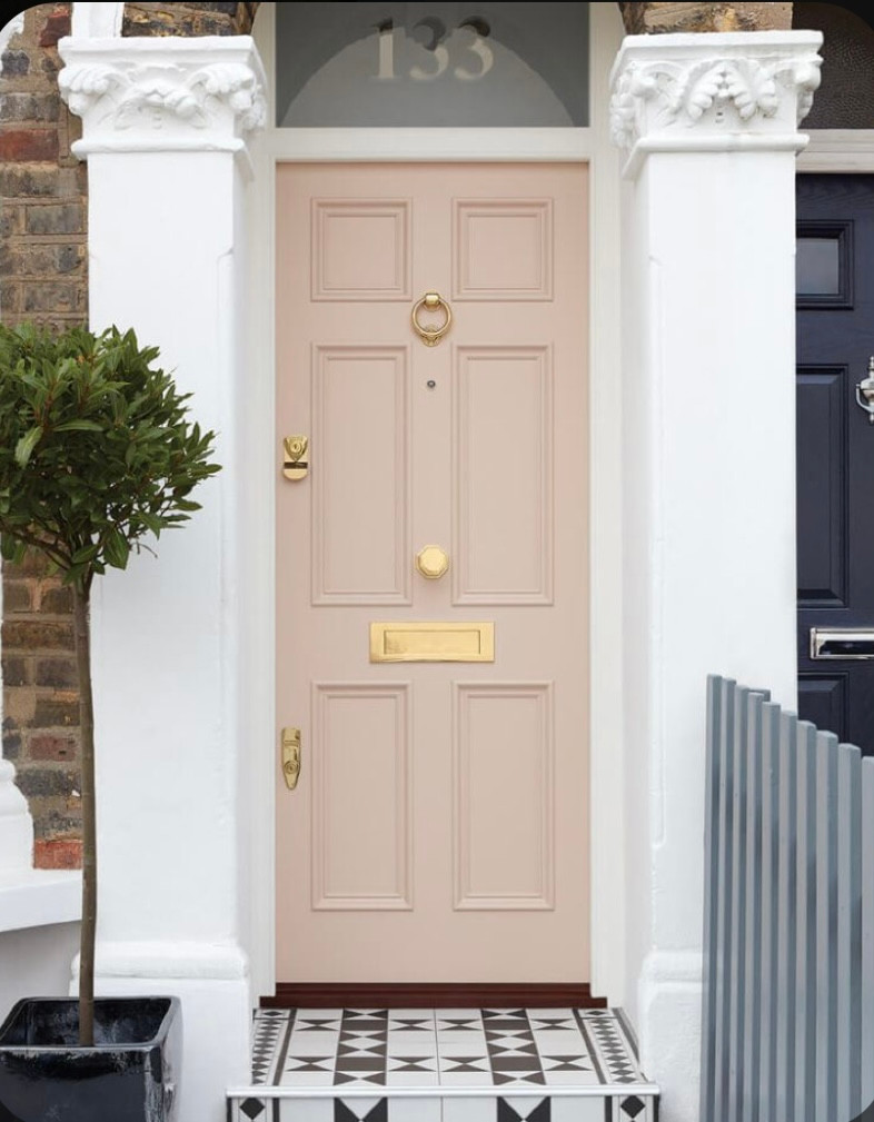 Black and white Victorian tiles | Victorian terraced house front | Pink front doorInterior design studio | Interior design blog | Interior designer |