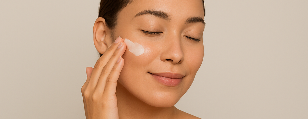 Mujer hidratando su piel antes del maquillaje para mejorar la duración de la base.
