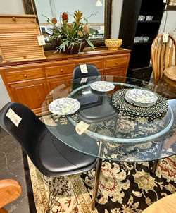 Glass top Table Chrome Base