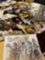 Sorting through old Bakshi sketches and temp. cut-outs for Bakshi collages- 2026
