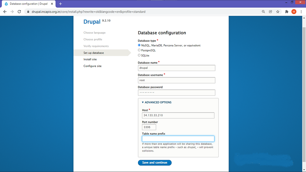Drupal, Database setup, Cloud SQL