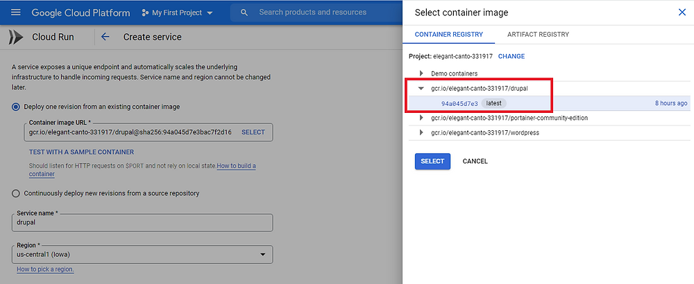 Container Registry, Drupal, Image, URL