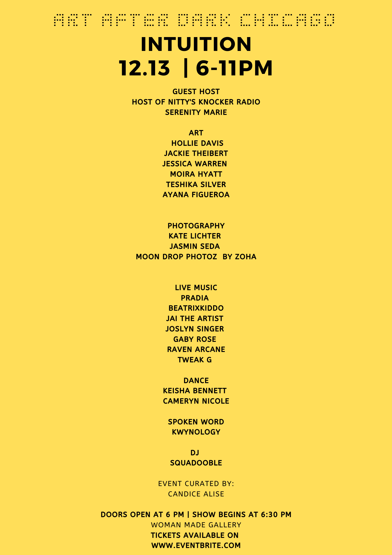 Art after Dark Chicago Flyer Lineup