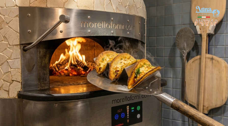 Fresh charcoal chicken tacos in Qatif served hot with melted cheese and smoky flavor at Arina Pizza