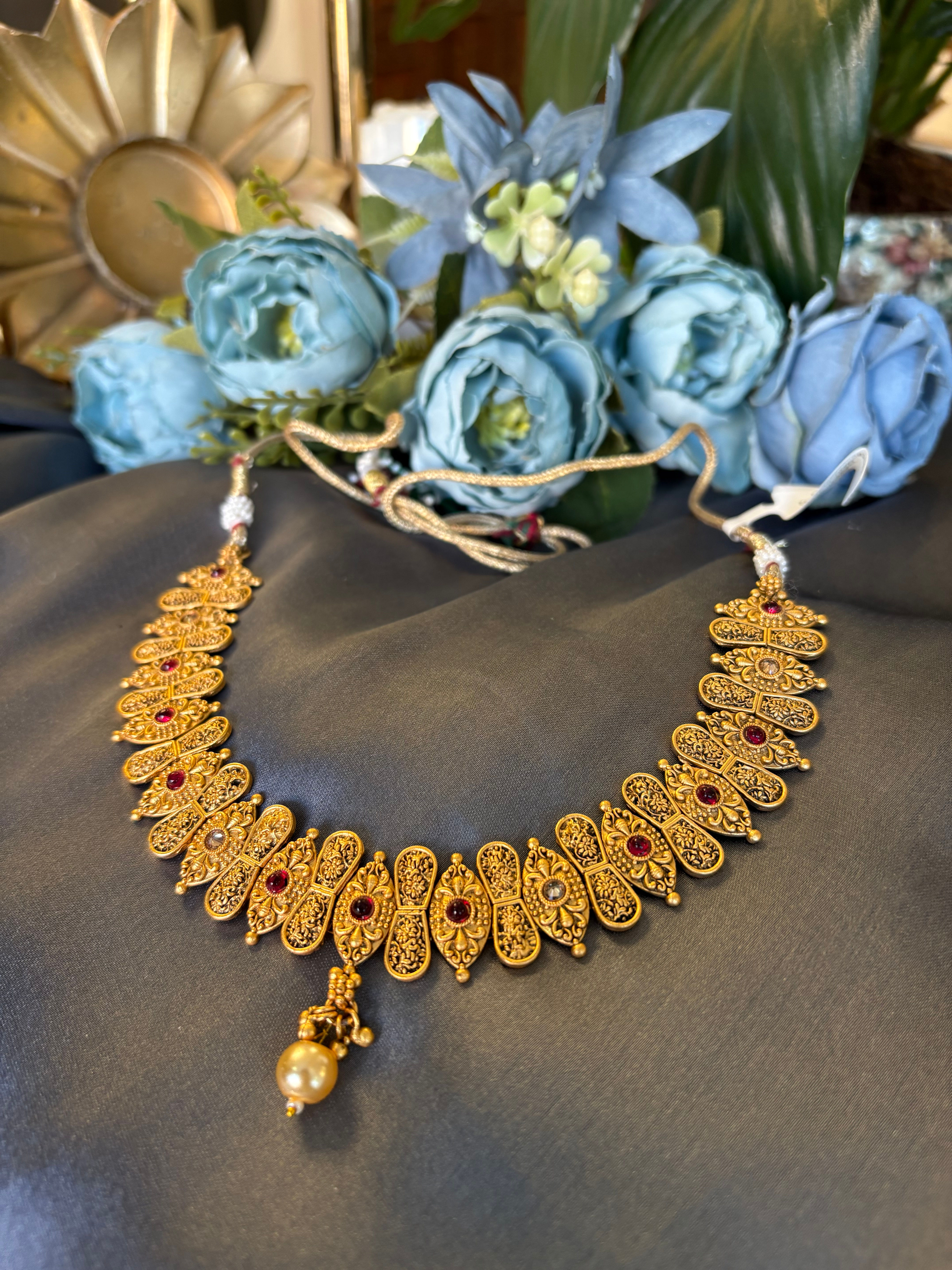 Antique Ruby Filigree Heritage Necklace Set