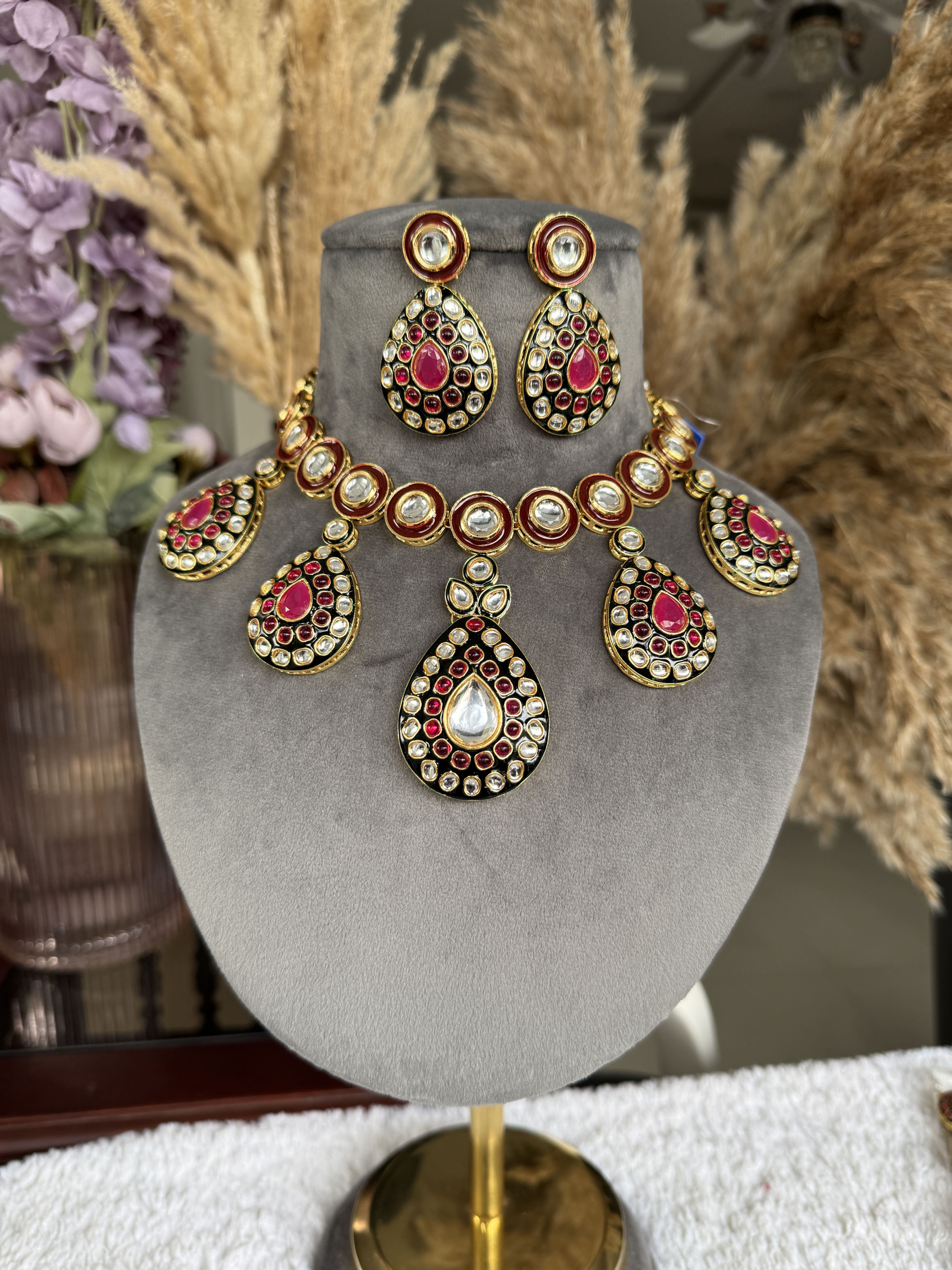 Ruby Pear polki Kundan Chandbali Necklace Set