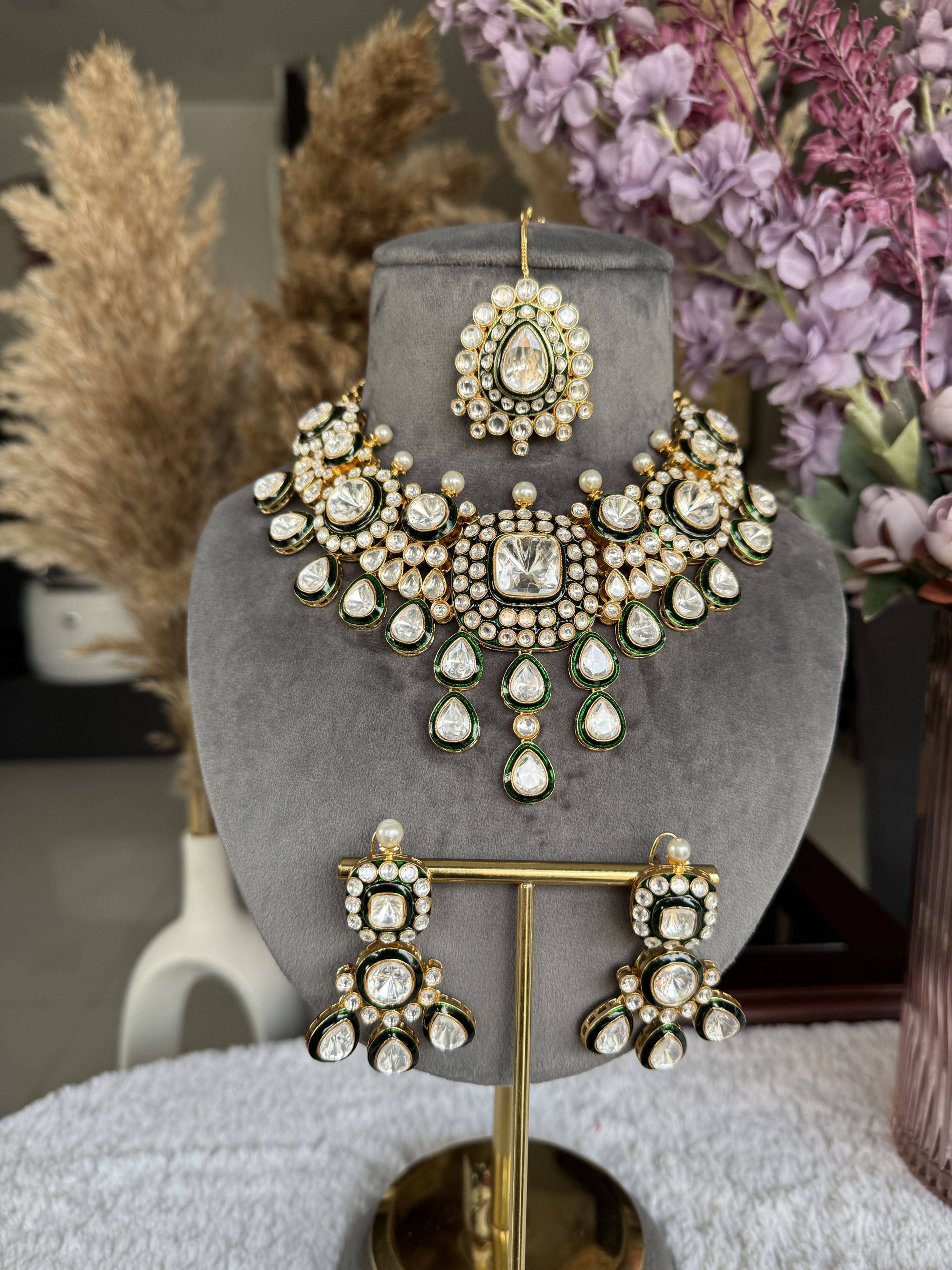 Noor-e-Meher Polki Jewellery Set With Earrings And Maangtika