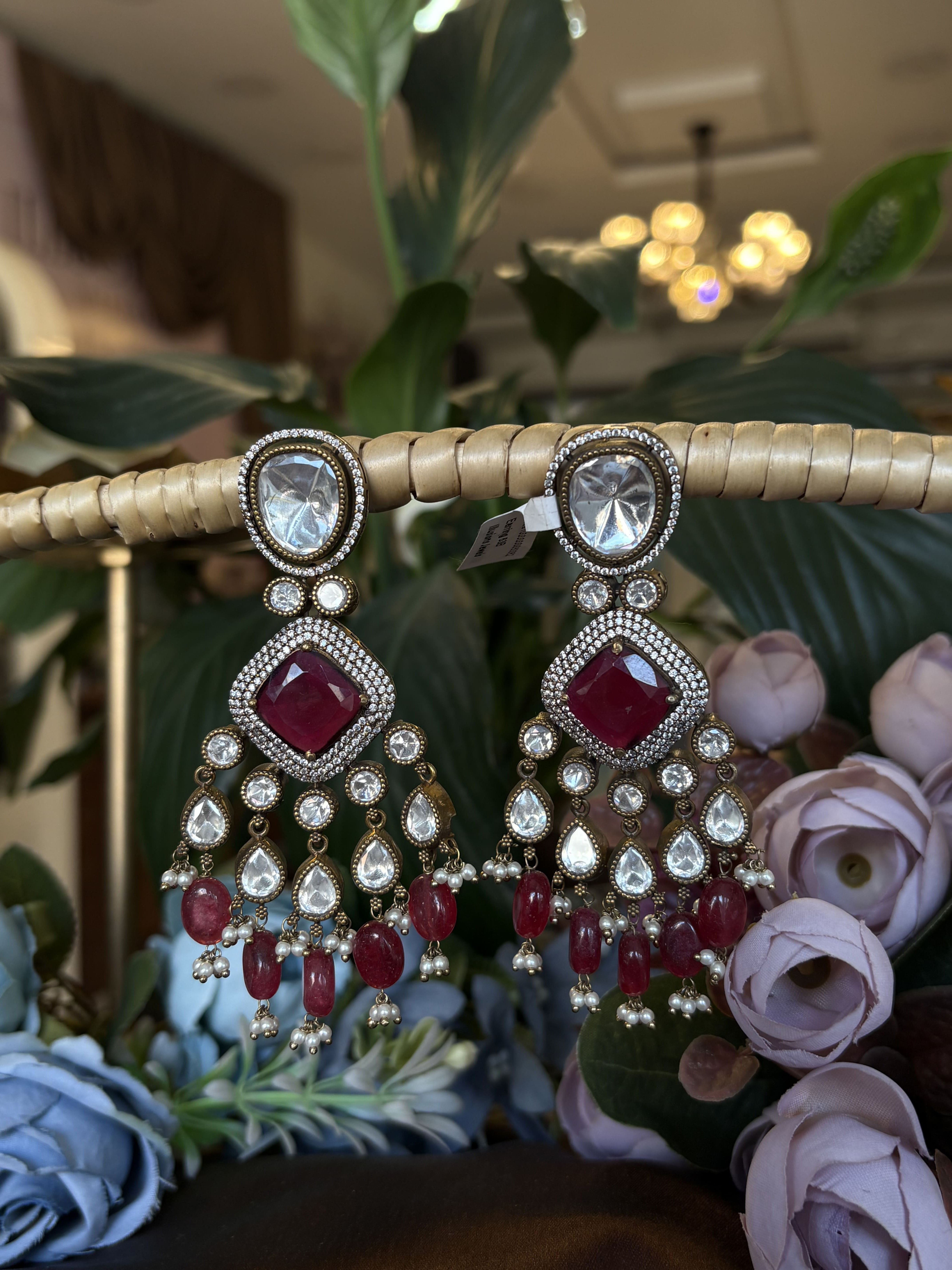 Ruby CZ Chandelier Drop Earrings