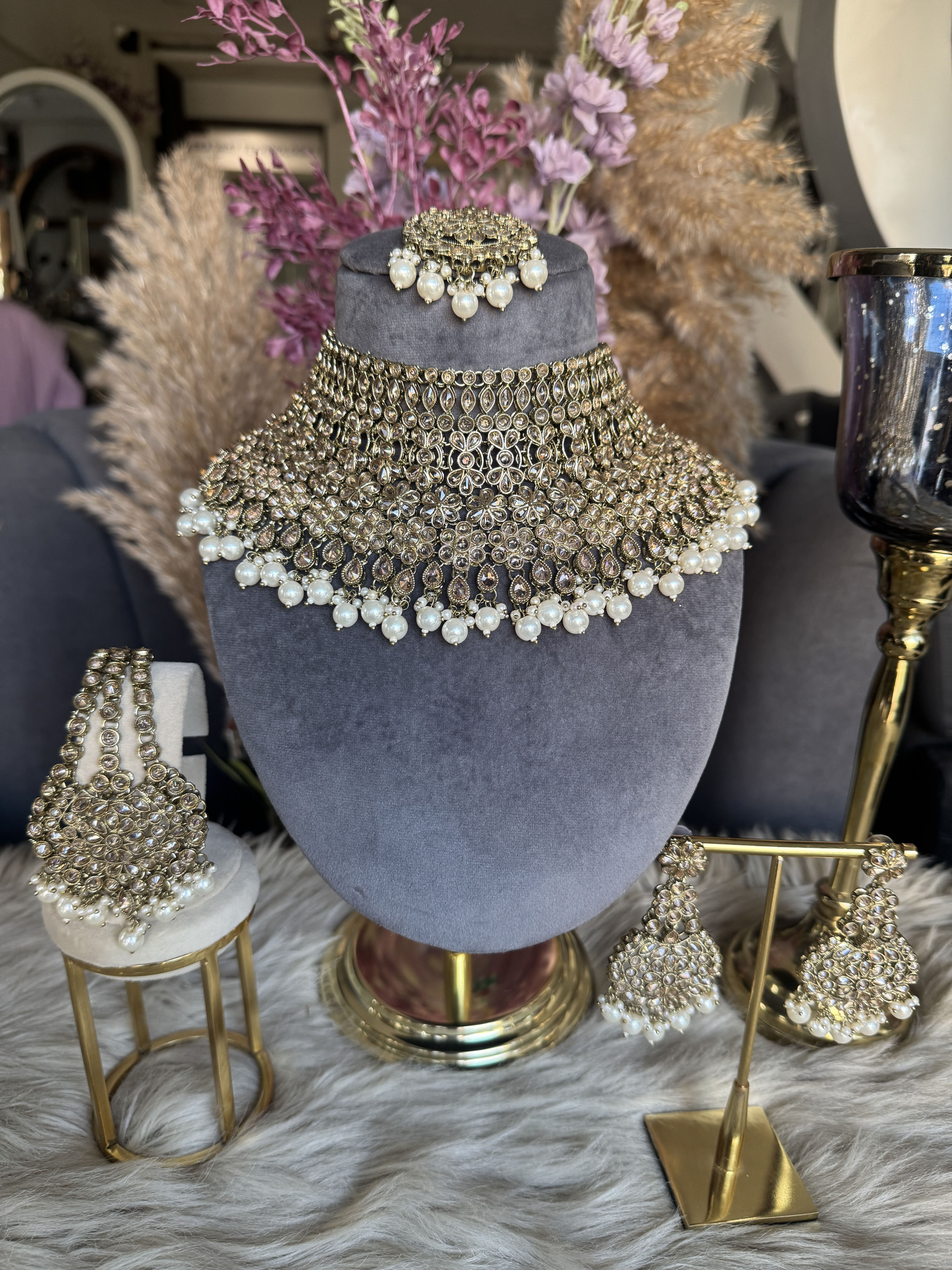 Pearl Kundan Chandelier Bridal Set