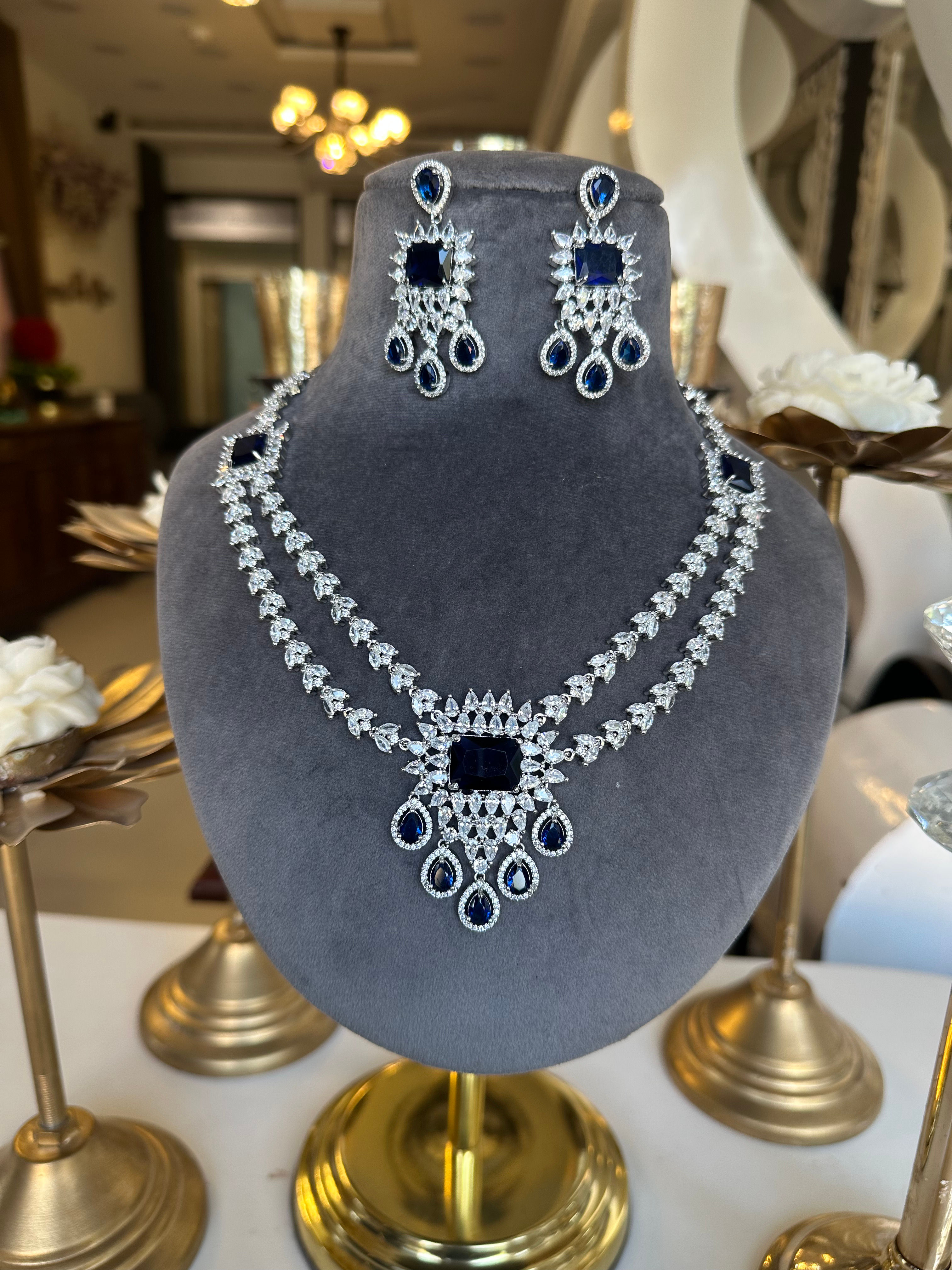 Sapphire Majesty AD Necklace Set